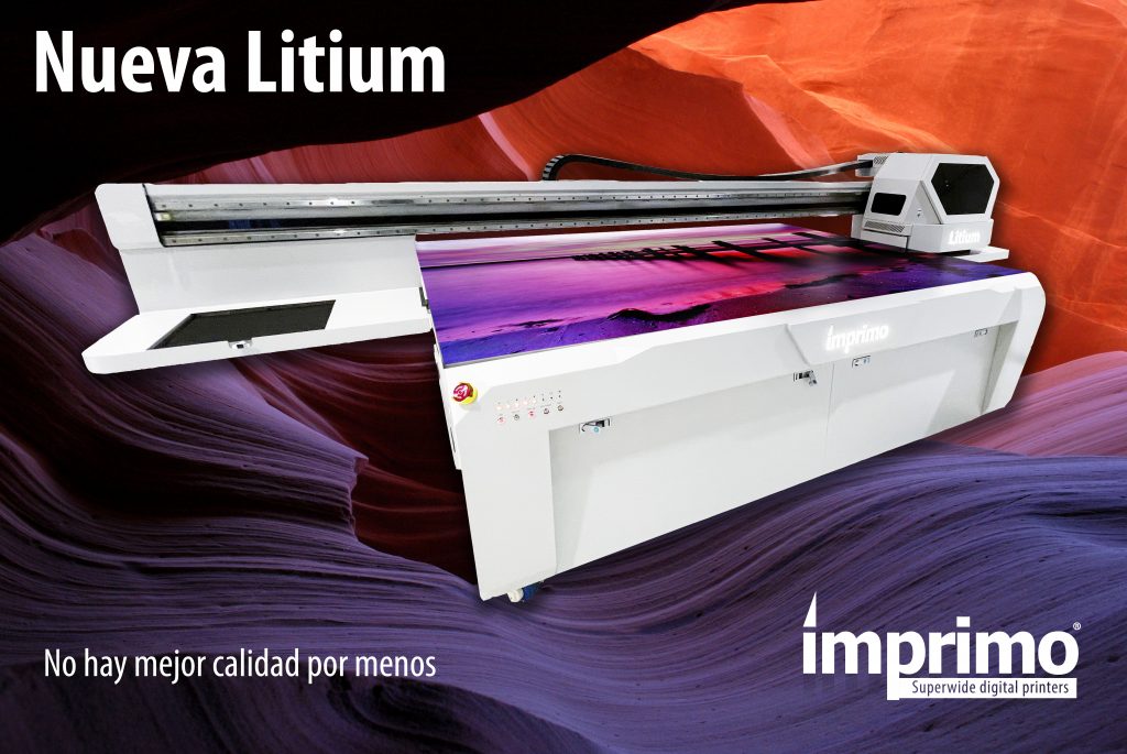 Lanzamiento de la nueva Imprimo Litium. Una impresora UV LED de cama plana de 250 x 130 cm. Con tecnología HS para impresión de desniveles. 
